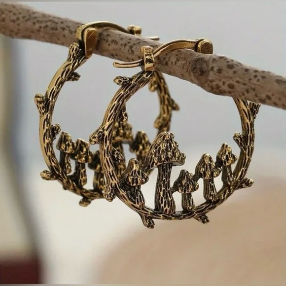 Mushroom Bohemian Copper Colored Hoop Earrings New - Picture 7 of 7